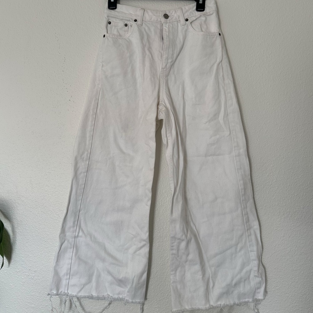 Dr Denim Aiko high rise cropped jean with raw hem 26/27 white wide - Picture 2 of 5